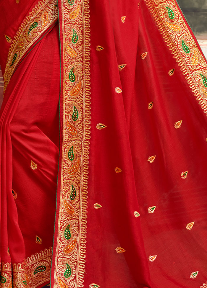 Red Zari Woven Spun Silk Saree With Blouse Piece - Indian Silk House Agencies