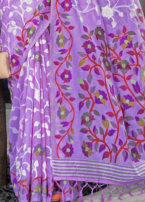 Lavender Cotton Saree With Blouse Piece - Indian Silk House Agencies