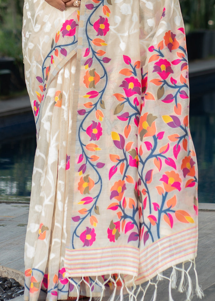 Off White Cotton Saree With Blouse Piece