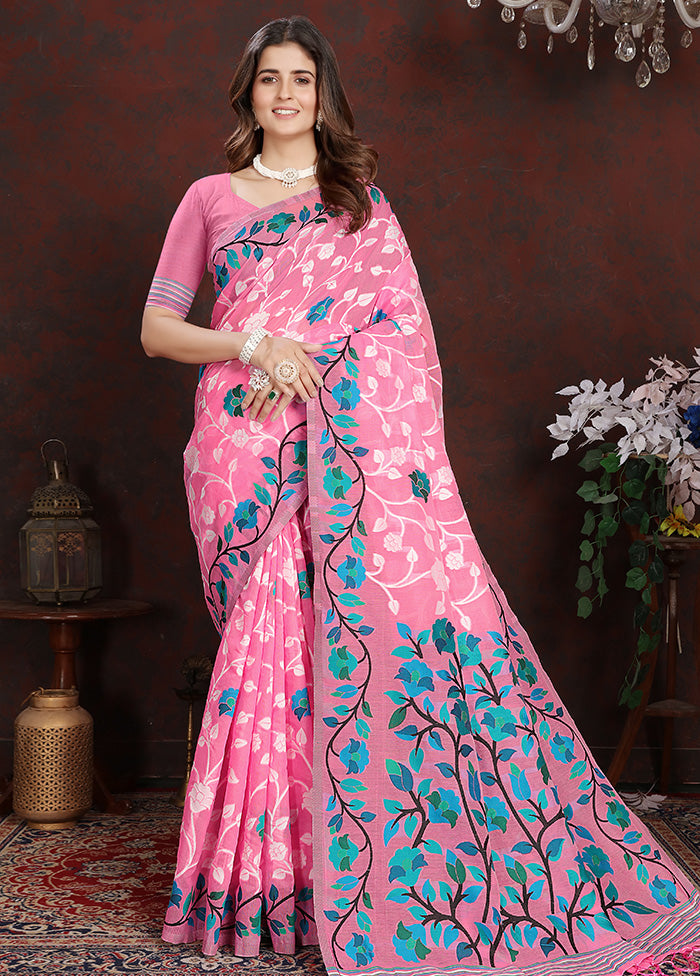 Pink Silk Saree With Blouse Piece