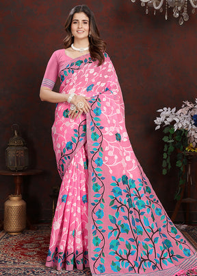 Pink Silk Saree With Blouse Piece - Indian Silk House Agencies