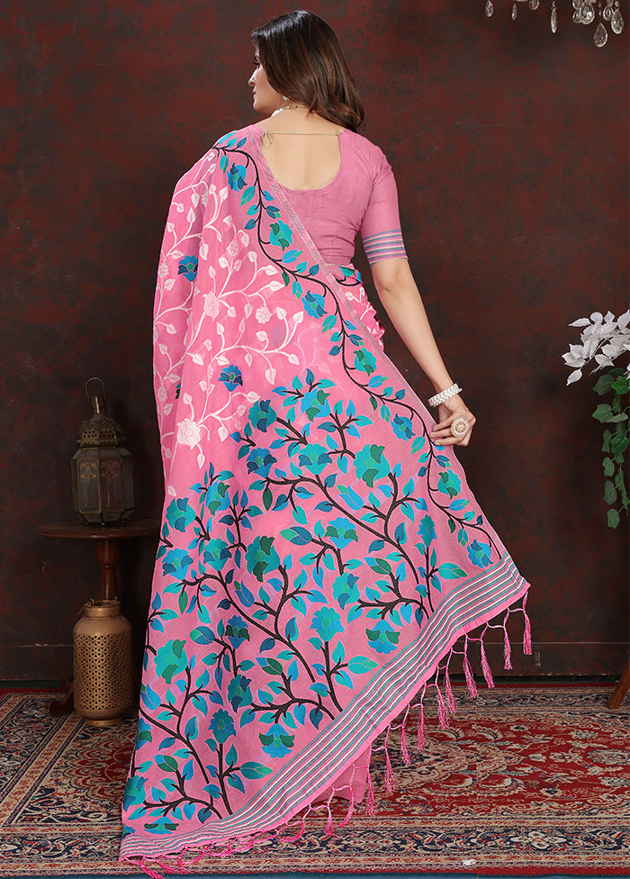 Pink Silk Saree With Blouse Piece