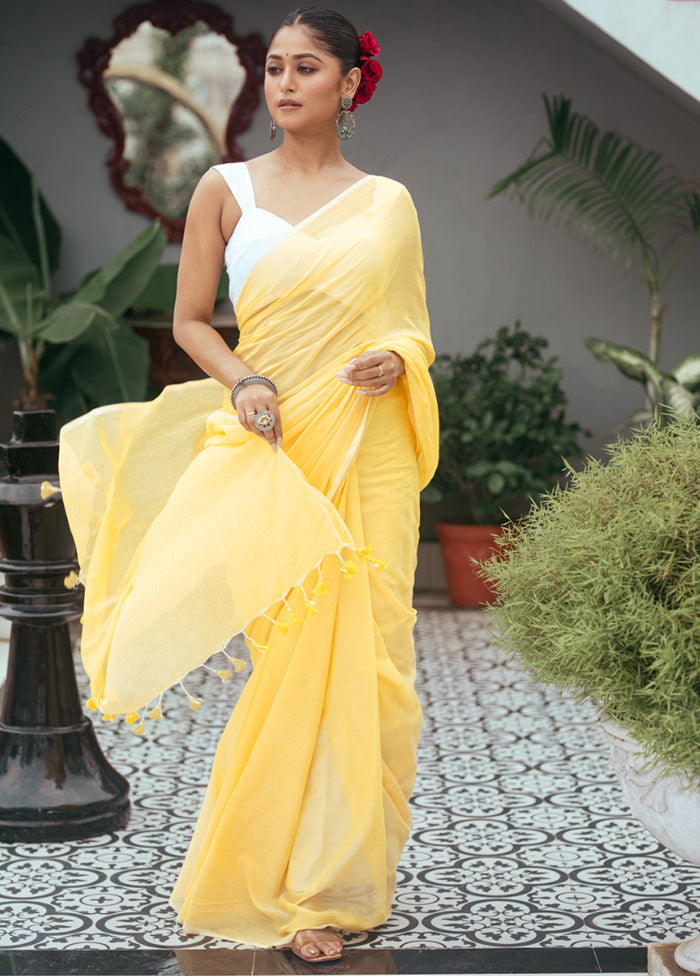 White Spun Silk Saree With Blouse Piece