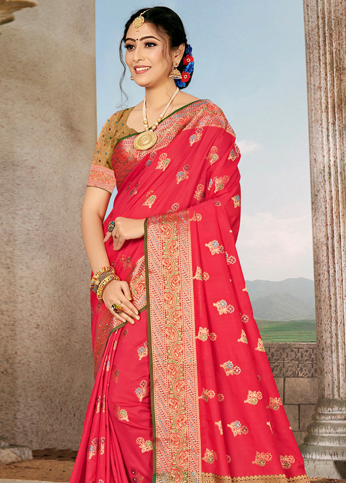 Red Spun Silk Saree With Blouse Piece - Indian Silk House Agencies