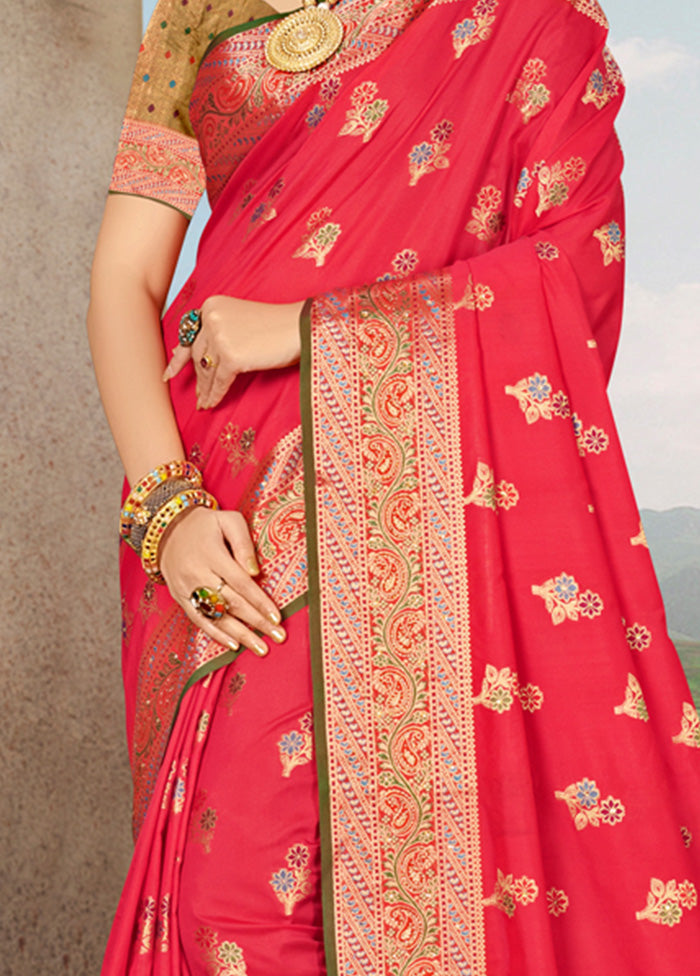 Red Spun Silk Saree With Blouse Piece - Indian Silk House Agencies