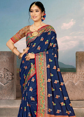 Navy Blue Spun Silk Saree With Blouse Piece - Indian Silk House Agencies