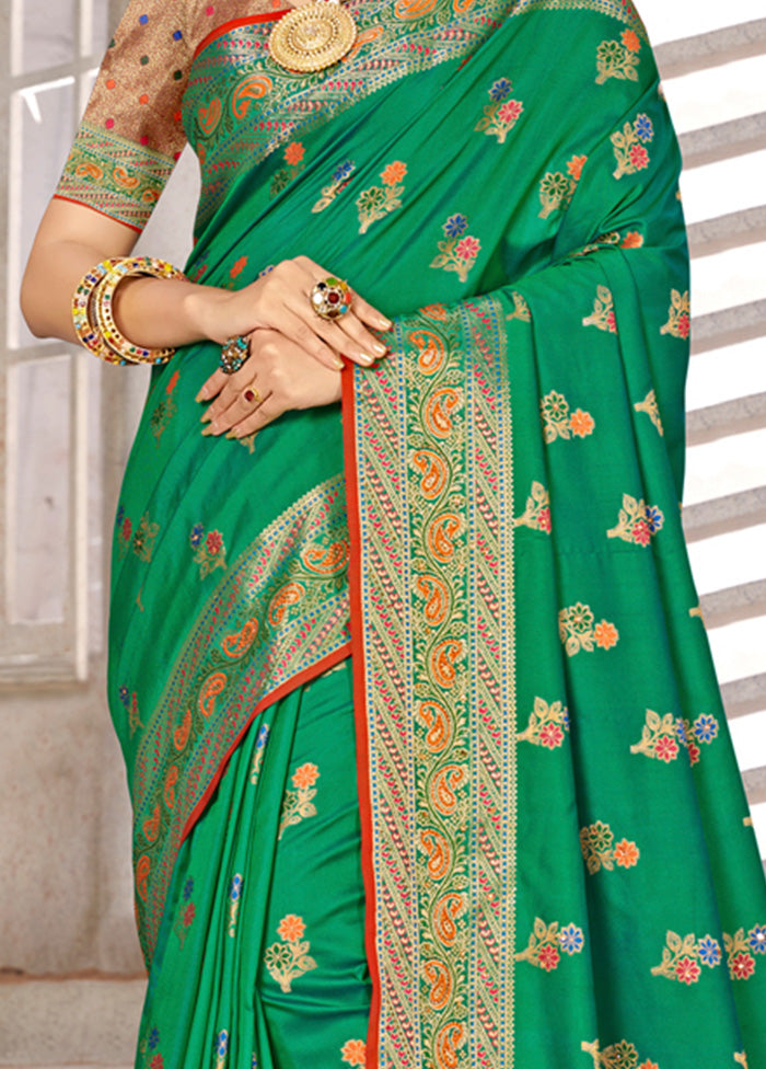 Green Spun Silk Saree With Blouse Piece - Indian Silk House Agencies