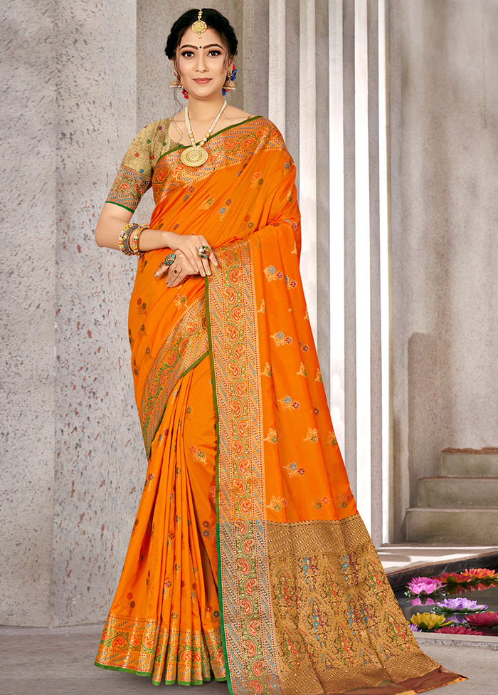 Mustard Spun Silk Saree With Blouse Piece - Indian Silk House Agencies