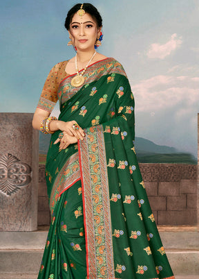 Dark Green Spun Silk Saree With Blouse Piece - Indian Silk House Agencies