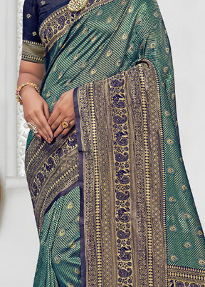 Sea Green Spun Silk Saree With Blouse Piece - Indian Silk House Agencies