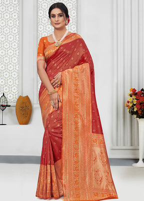 Red Spun Silk Saree With Blouse Piece - Indian Silk House Agencies