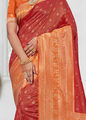 Red Spun Silk Saree With Blouse Piece - Indian Silk House Agencies