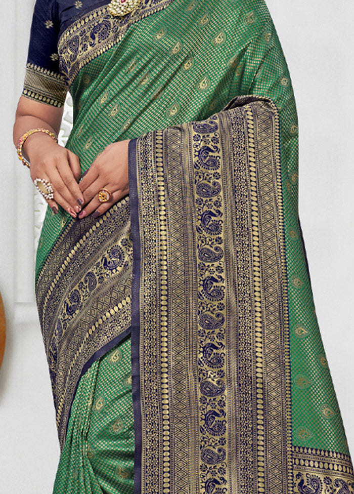 Green Spun Silk Saree With Blouse Piece - Indian Silk House Agencies