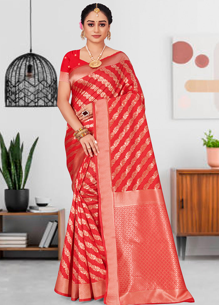 Red Spun Silk Saree With Blouse Piece - Indian Silk House Agencies