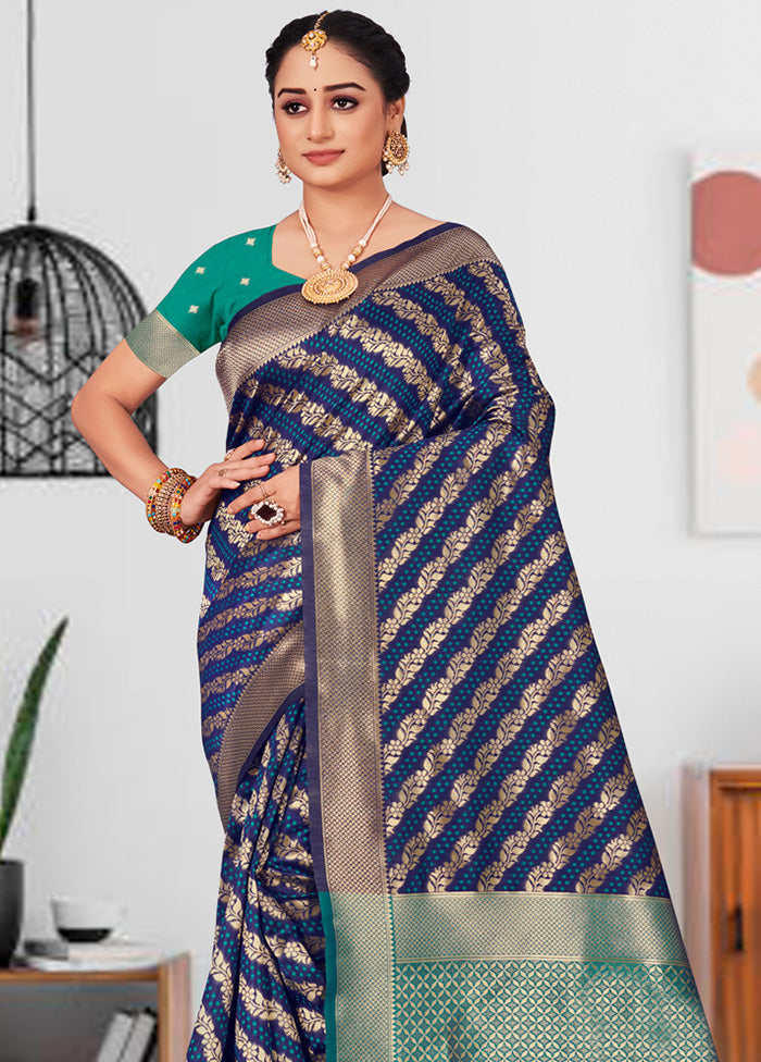 Navy Blue Spun Silk Saree With Blouse Piece - Indian Silk House Agencies