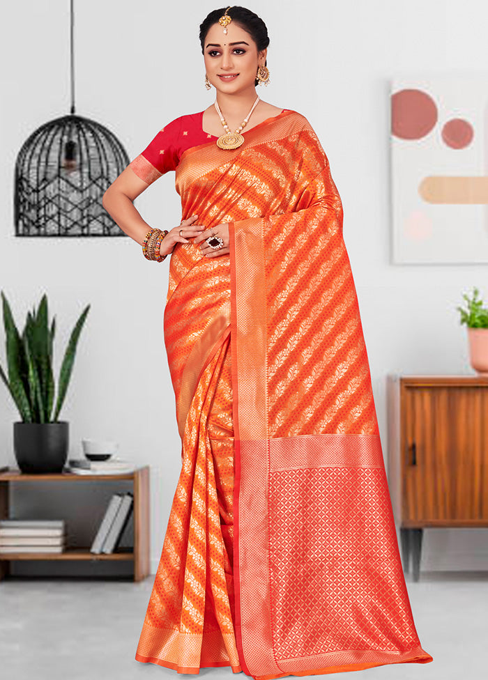 Orange Spun Silk Saree With Blouse Piece - Indian Silk House Agencies