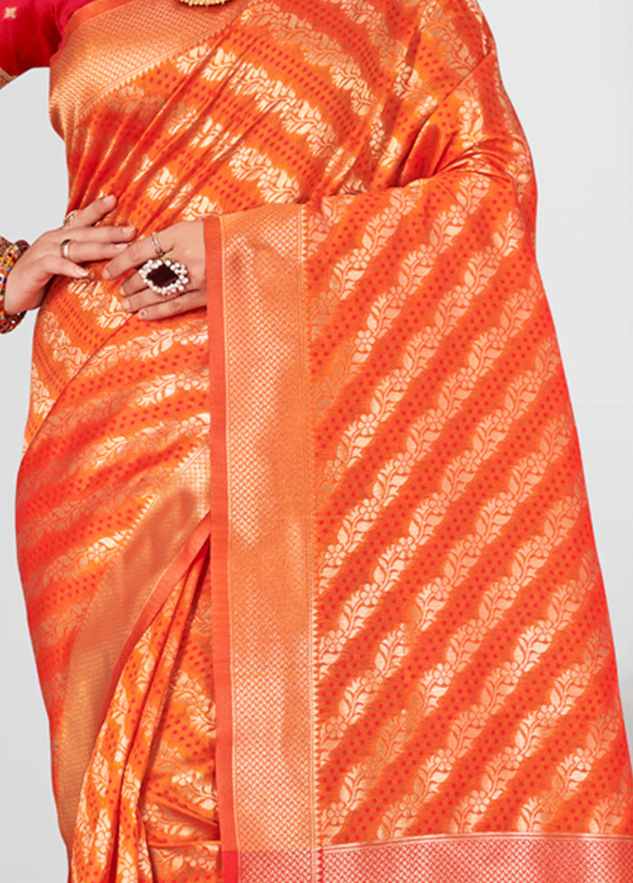 Orange Spun Silk Saree With Blouse Piece - Indian Silk House Agencies