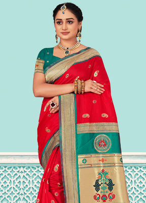 Red Spun Silk Saree With Blouse Piece - Indian Silk House Agencies