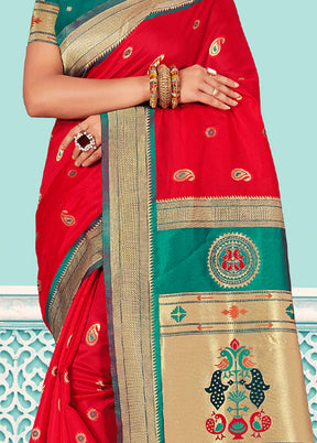 Red Spun Silk Saree With Blouse Piece - Indian Silk House Agencies