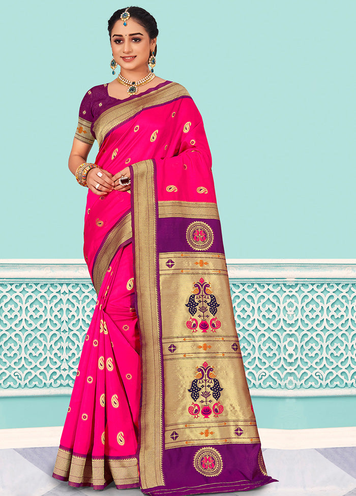 Magenta Spun Silk Saree With Blouse Piece - Indian Silk House Agencies