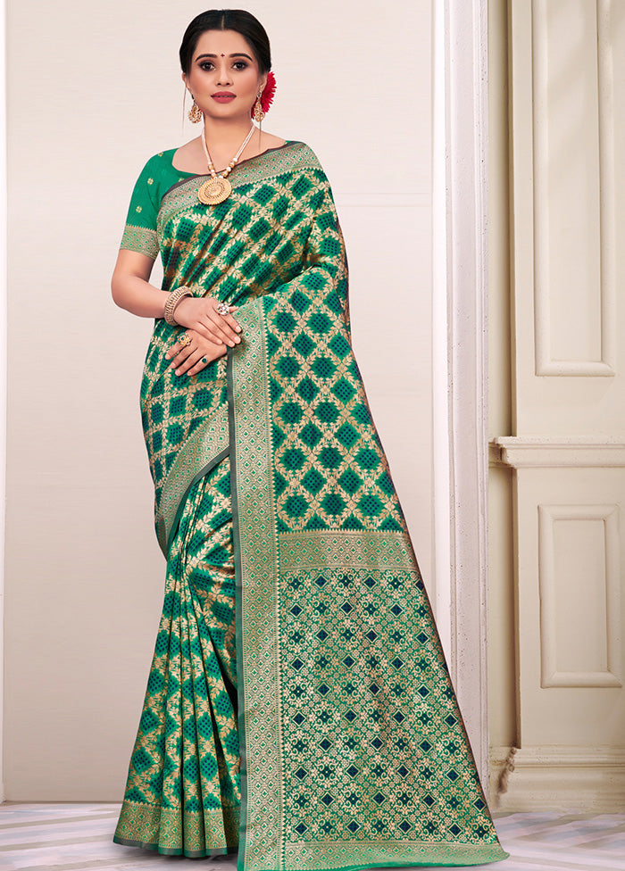 Green Spun Silk Saree With Blouse Piece - Indian Silk House Agencies