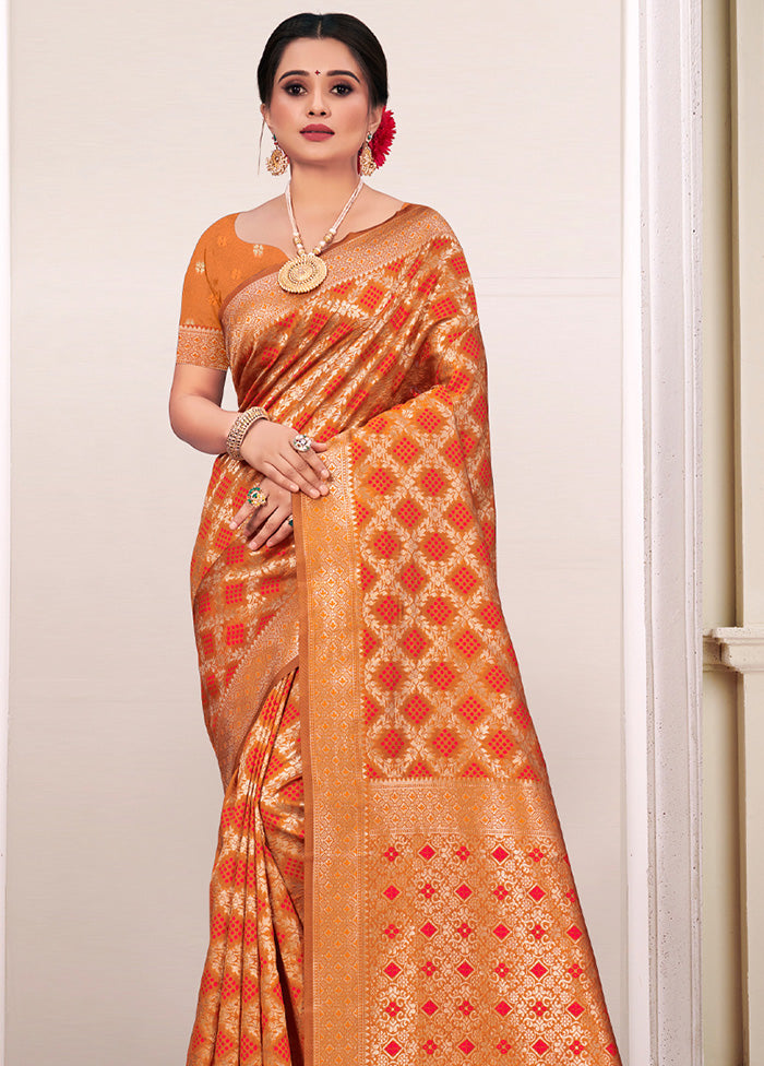 Orange Spun Silk Saree With Blouse Piece - Indian Silk House Agencies