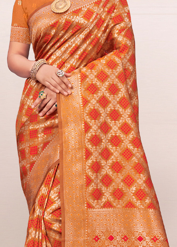 Orange Spun Silk Saree With Blouse Piece - Indian Silk House Agencies