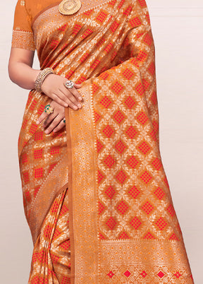 Orange Spun Silk Saree With Blouse Piece - Indian Silk House Agencies