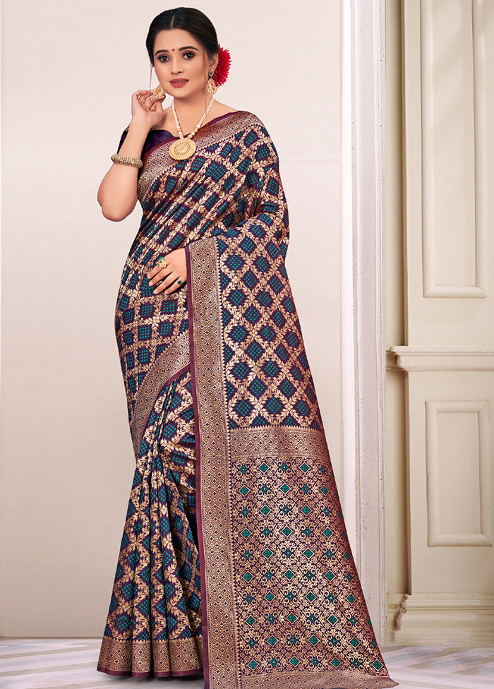 Navy Blue Spun Silk Saree With Blouse Piece - Indian Silk House Agencies