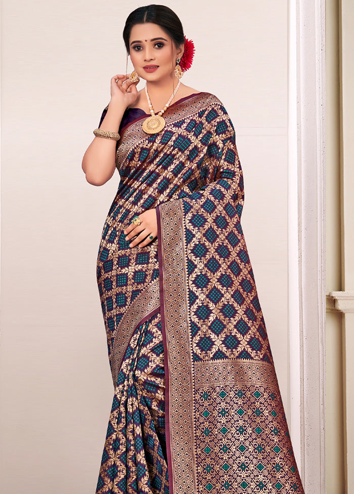 Navy Blue Spun Silk Saree With Blouse Piece - Indian Silk House Agencies