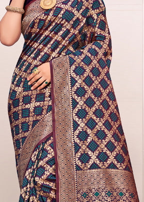 Navy Blue Spun Silk Saree With Blouse Piece - Indian Silk House Agencies