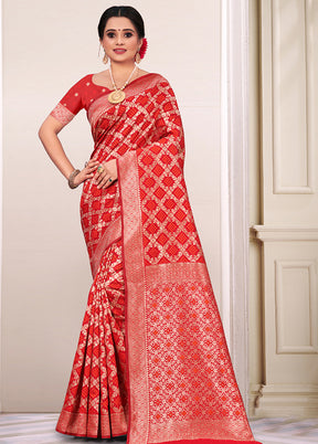 Red Spun Silk Saree With Blouse Piece - Indian Silk House Agencies