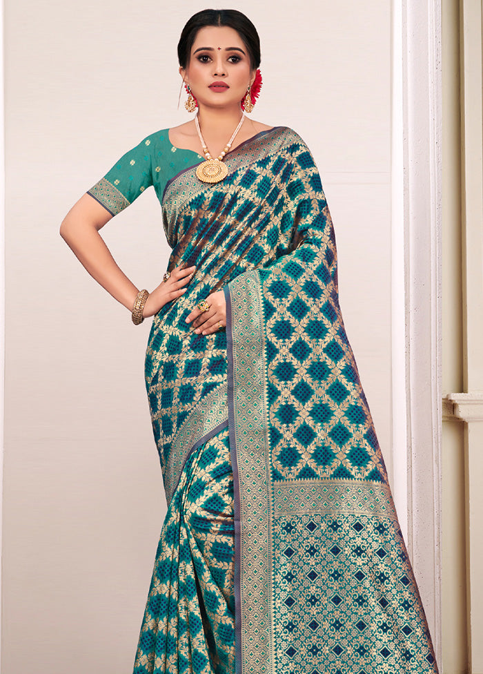 Sea Green Spun Silk Saree With Blouse Piece - Indian Silk House Agencies