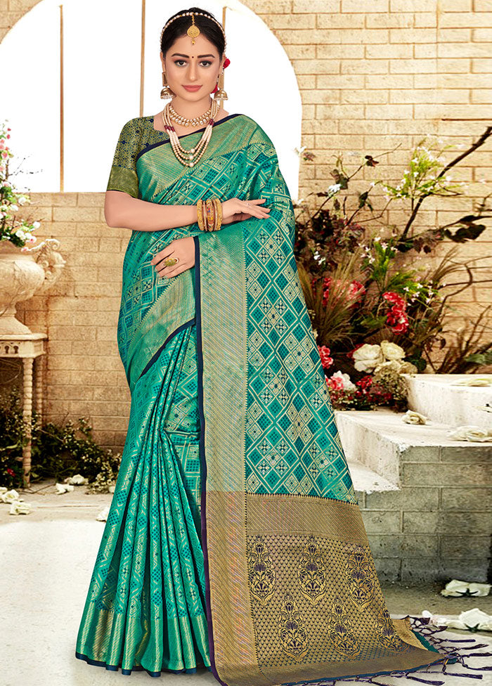 Sea Green Spun Silk Saree With Blouse Piece - Indian Silk House Agencies