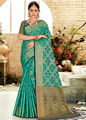 Sea Green Spun Silk Saree With Blouse Piece - Indian Silk House Agencies