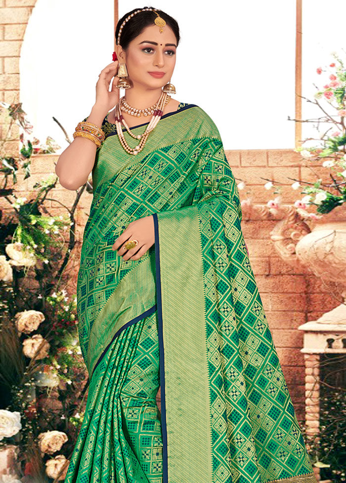 Dark Green Spun Silk Saree With Blouse Piece - Indian Silk House Agencies