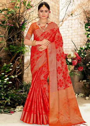 Red Spun Silk Saree With Blouse Piece - Indian Silk House Agencies