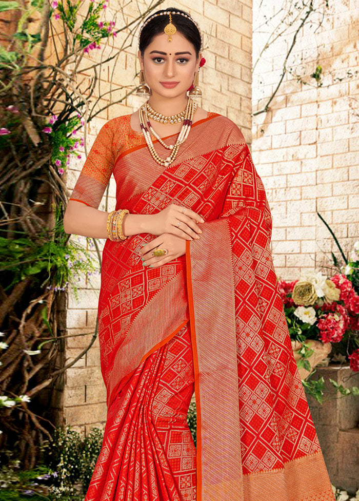 Red Spun Silk Saree With Blouse Piece - Indian Silk House Agencies