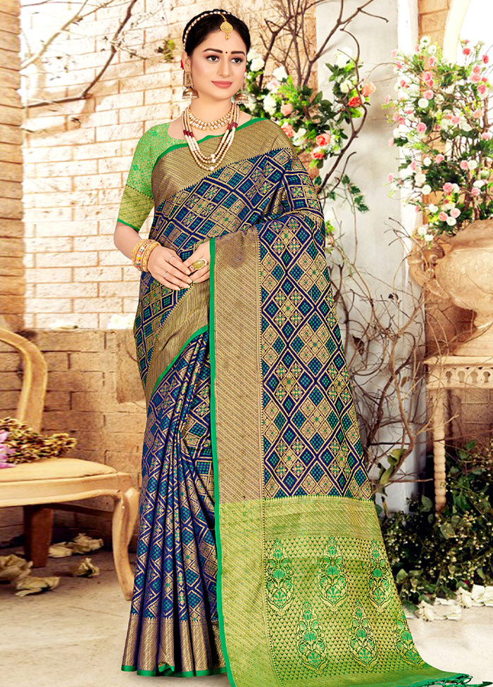 Navy Blue Spun Silk Saree With Blouse Piece - Indian Silk House Agencies