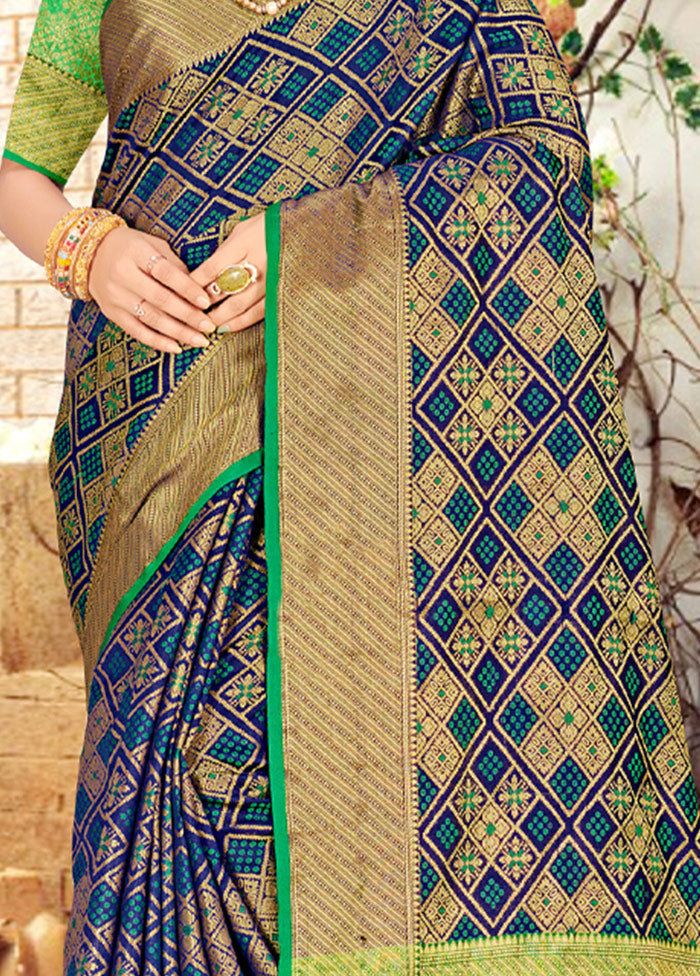 Navy Blue Spun Silk Saree With Blouse Piece - Indian Silk House Agencies