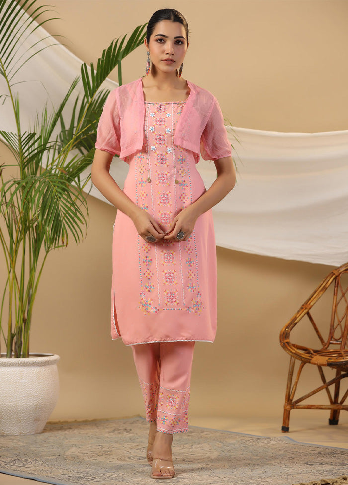 3 Pc Peach Readymade Rayon Jacket Suit Set