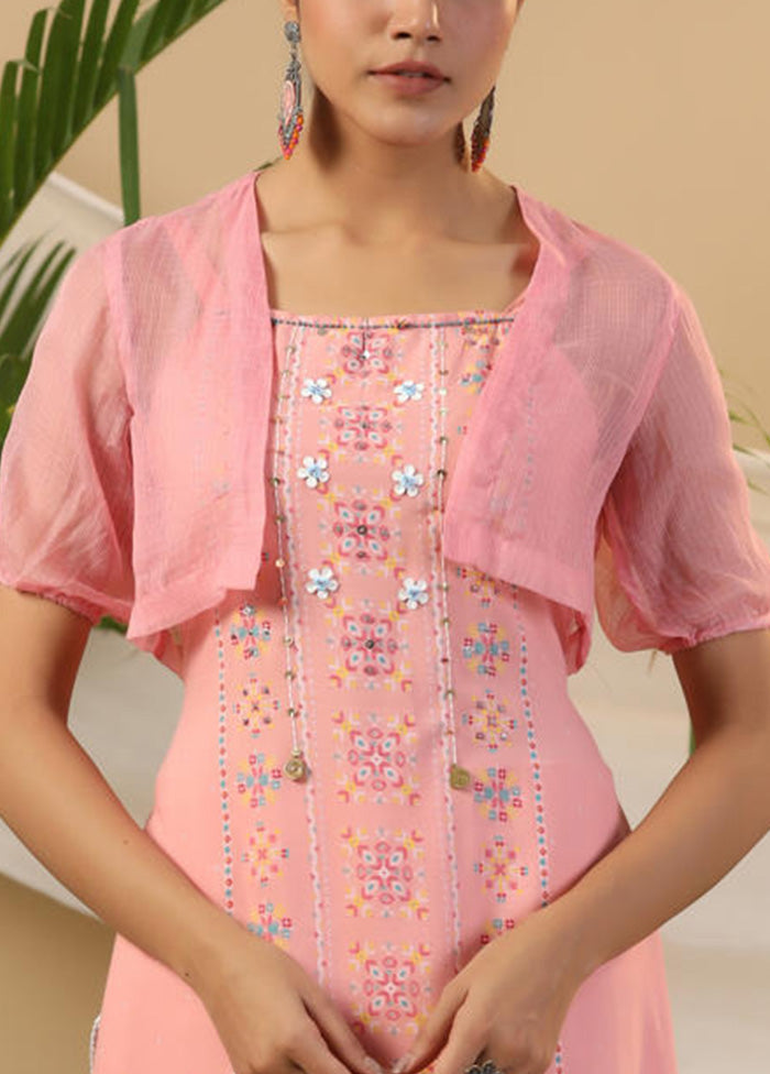 3 Pc Peach Readymade Rayon Jacket Suit Set