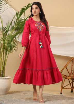 Fuchsia Readymade Cotton Indian Dress