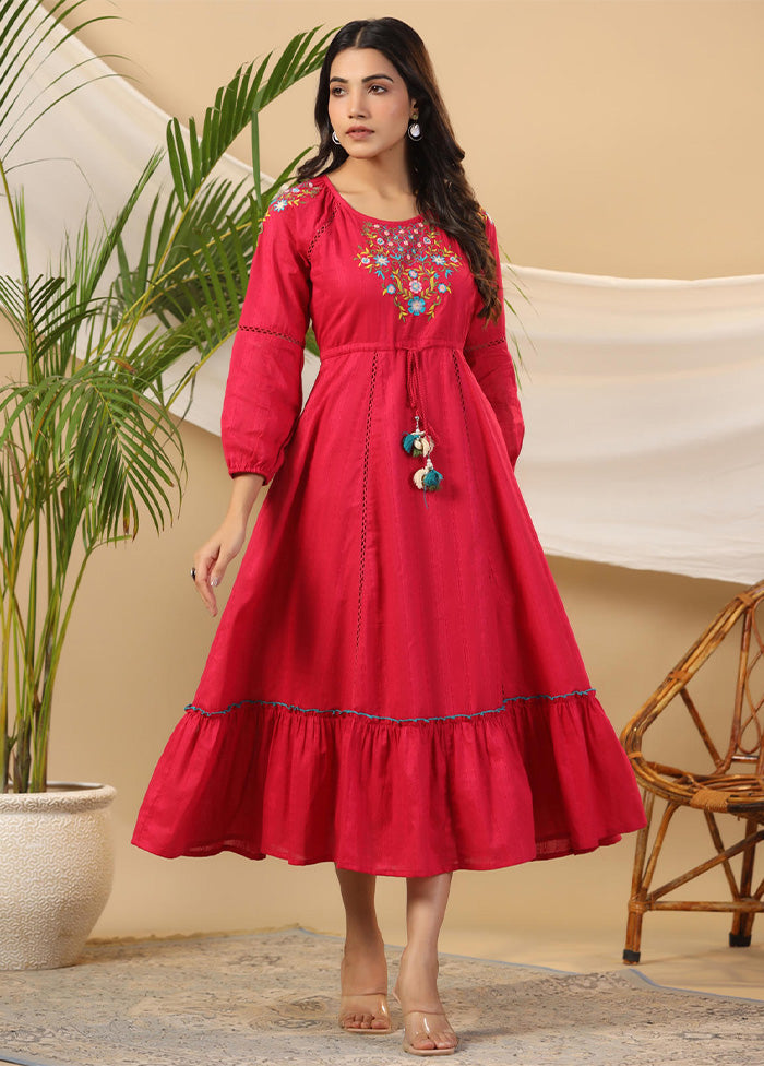 Fuchsia Readymade Cotton Indian Dress