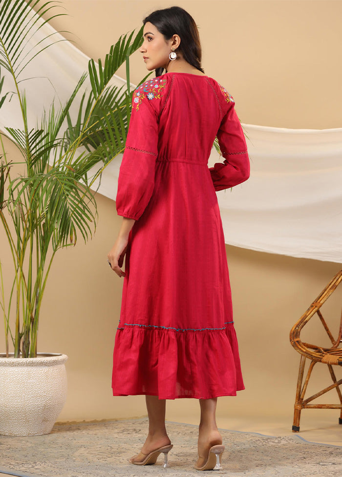 Fuchsia Readymade Cotton Indian Dress