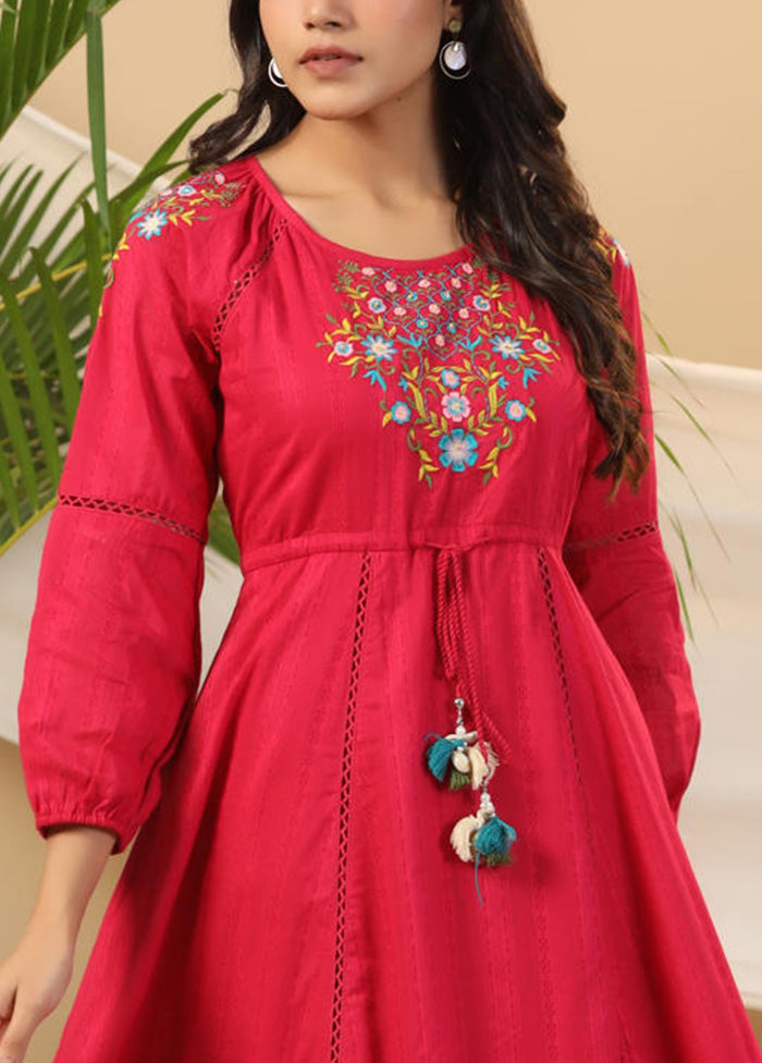 Fuchsia Readymade Cotton Indian Dress