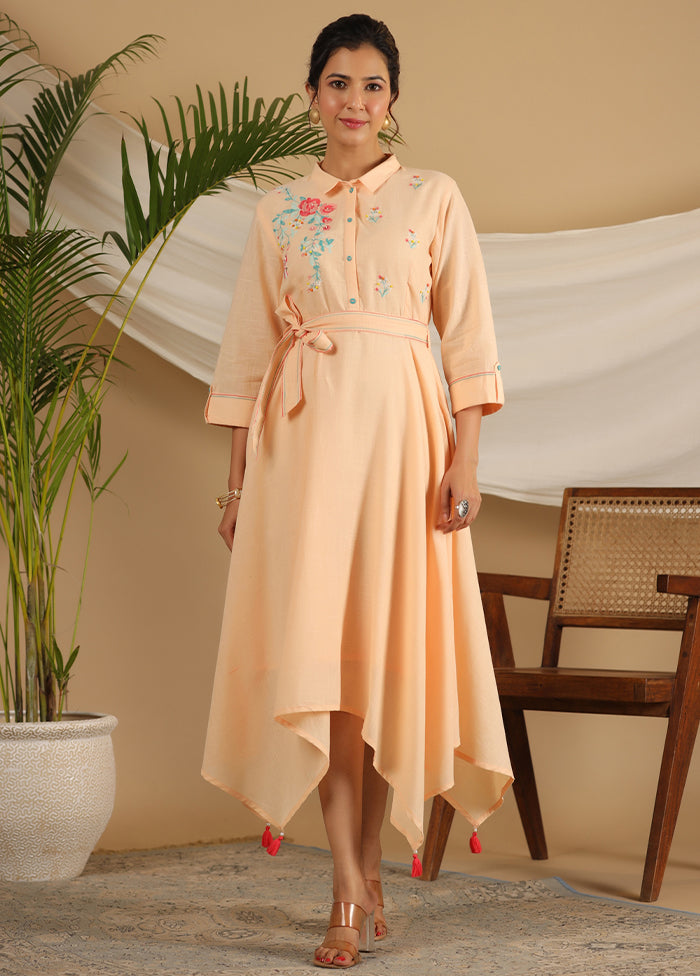 Peach Readymade Cotton Indian Dress