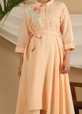 Peach Readymade Cotton Indian Dress