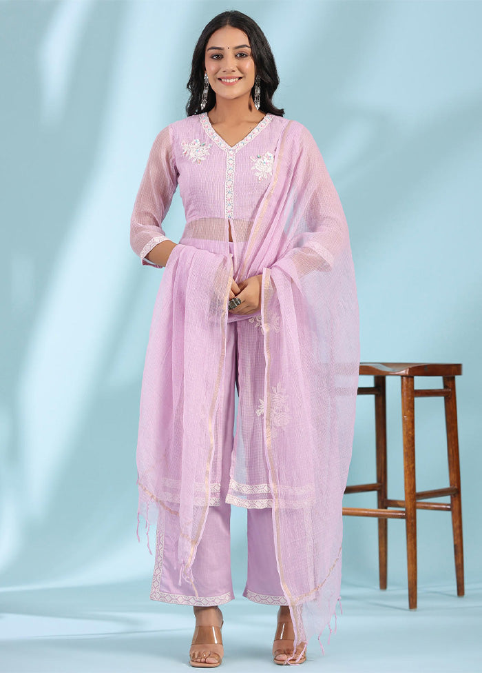 3 Pc Lilac Readymade Cotton Dupatta Suit Set