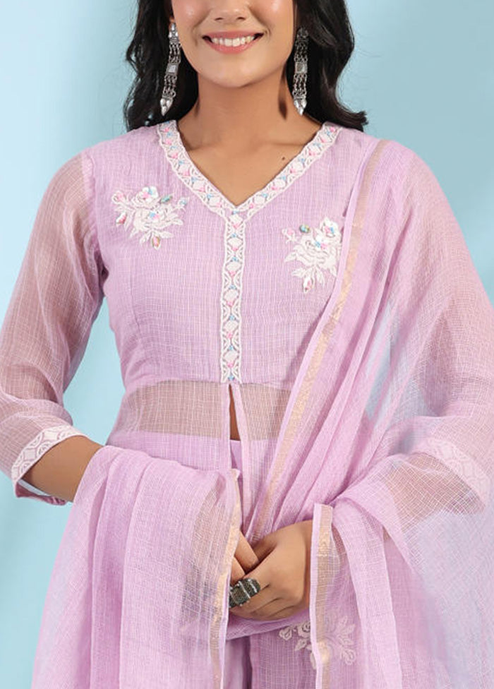 3 Pc Lilac Readymade Cotton Dupatta Suit Set